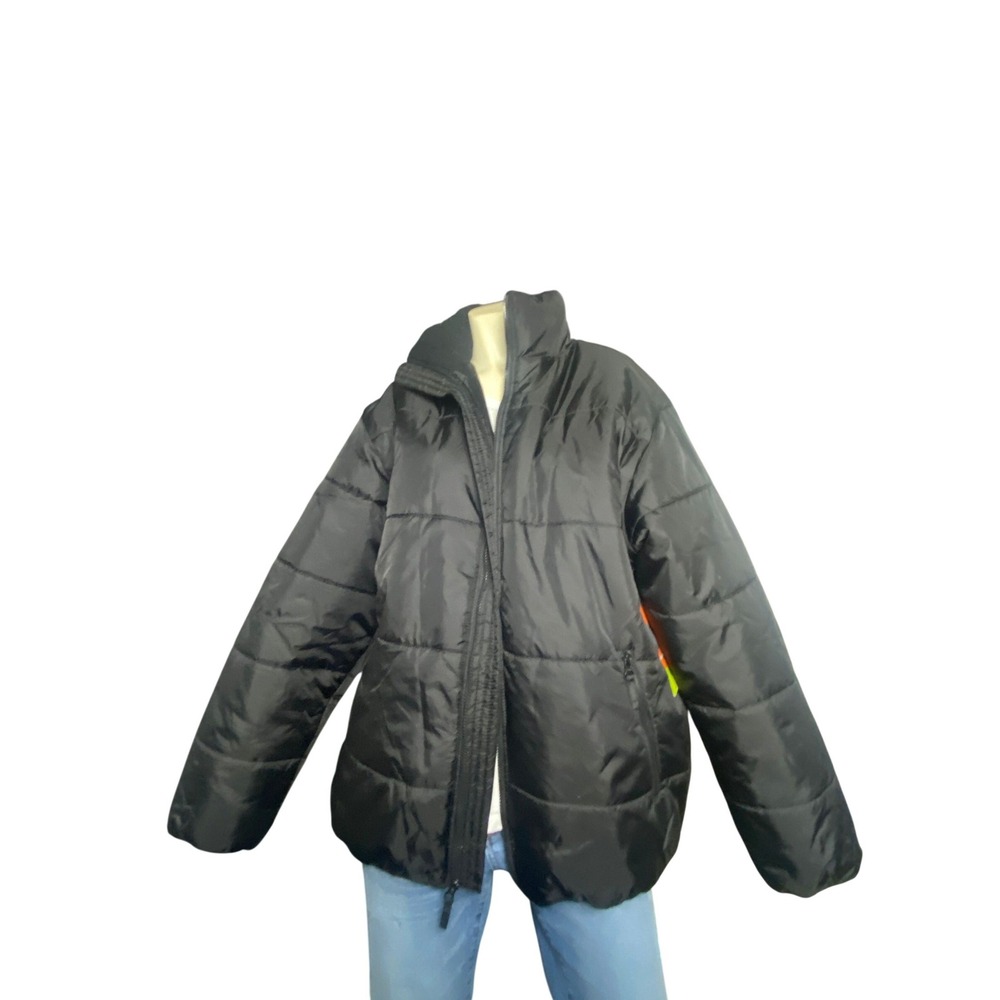 Athletech Black Puffer Jacket Full Zip Quilted Coat Size Large
